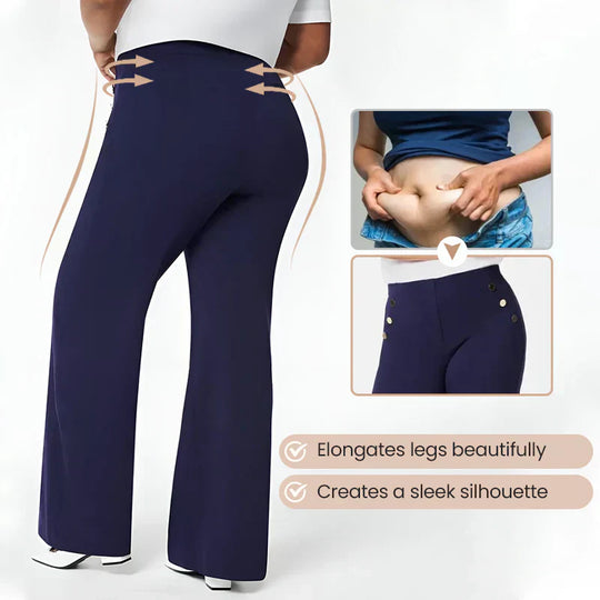👖 60% RABATT! ✨ Hoch Elastische Hose mit Knopfverschluss &amp; Weitem Bein – Figurformend, 3 Längen &amp; Superbequem 🏃‍♀️