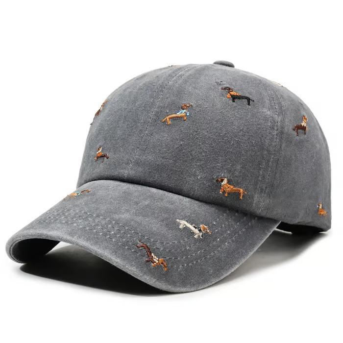 Retro-Baseballcap im Used-Look mit Dackel-Druck