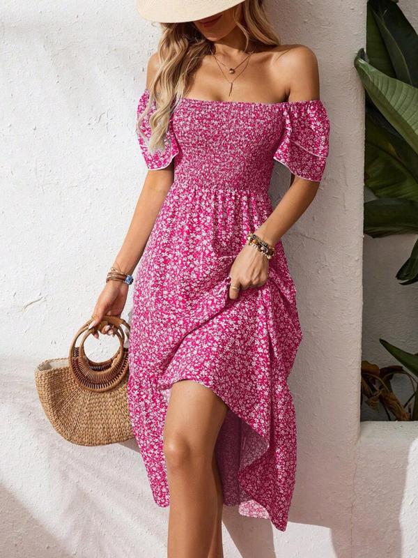 🌈2026 Summer Hot Sale 50% OFF!✨Square Neck Floral Midi Dress – Smocked Bodice, Flowy Tiered Skirt, Romantic 🌸