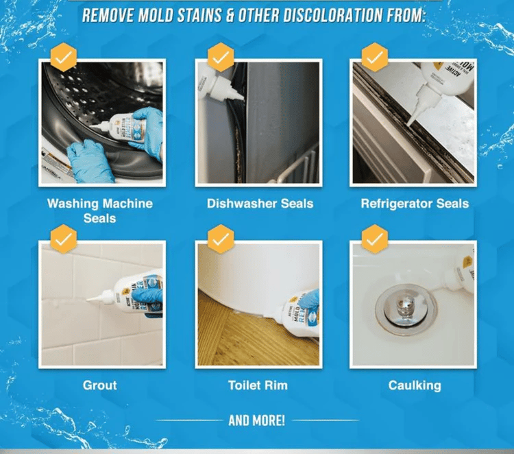 Schimmelentferner-Gel mit Scheuerbürste – Effektiver Schimmelentferner für Waschmaschinen-Dichtungen, Duschfugen, Fliesenfugen und Badezimmer