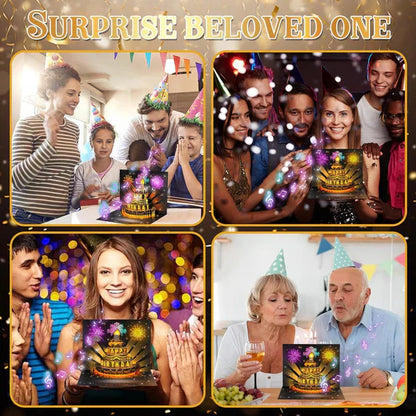 🔥 LSAT-TAG-AKTION 60% RABATT!! 🎉 3D Pop-Up-Musik-Geburtstagskarte mit Lichtern & Lied 🎵🎂