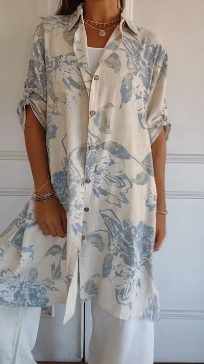 ✨Neue Produkte✨Einfaches bedrucktes Kleid aus Baumwolle und Leinen