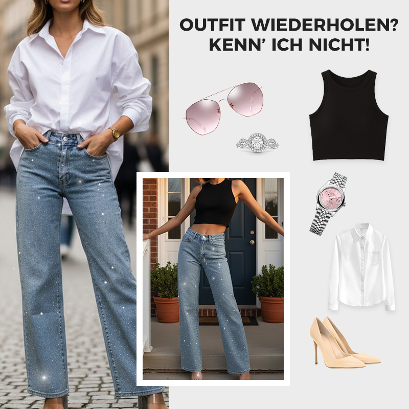 🔥Straight Leg Jeans mit Strasssteinen