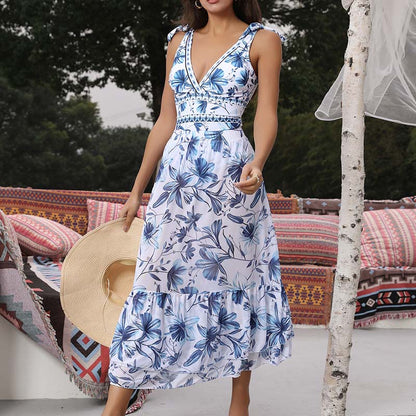 💥 Sonderangebot 50% RABATT💥 V-Ausschnitt Badeanzug mit Schnürung und Druck + Rock