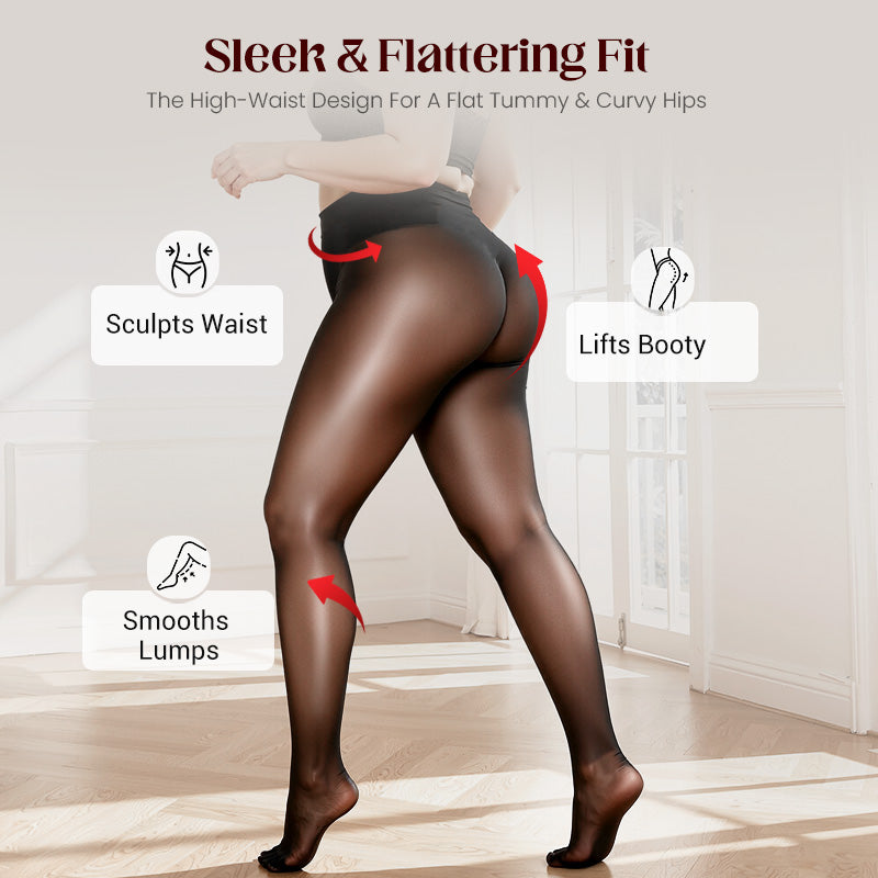 🏆 BUY 1 GET 1 FREE! 🔥 Transparent High-Waisted Shiny Sheer Tights for Women - Sheer &amp; Comfortable 👑✨