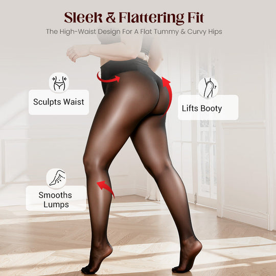 🏆 BUY 1 GET 1 FREE! 🔥 Transparent High-Waisted Shiny Sheer Tights for Women - Sheer &amp; Comfortable 👑✨