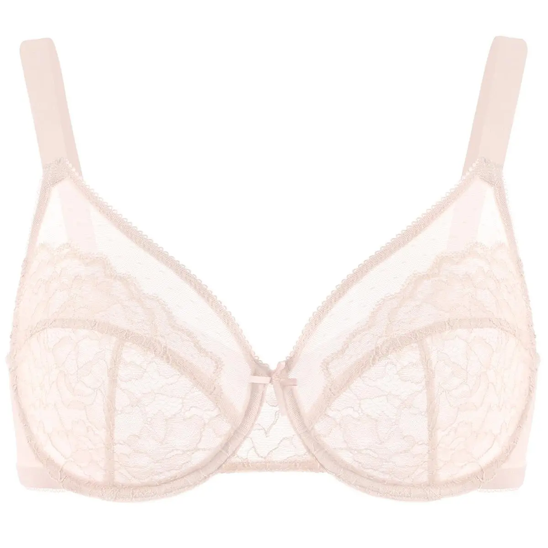 💜Enchante Floral Lace Plus Size Underwire Unlined Unpadded Minimizer Full Coverage Bra Women&