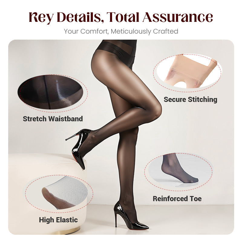 🏆 BUY 1 GET 1 FREE! 🔥 Transparent High-Waisted Shiny Sheer Tights for Women - Sheer &amp; Comfortable 👑✨