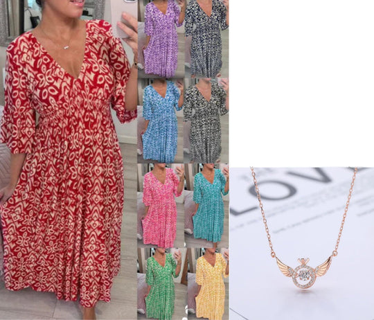 💖LAST DAY SALE 50% OFF💖Bohemian casual print V-neck waist wrap long dress