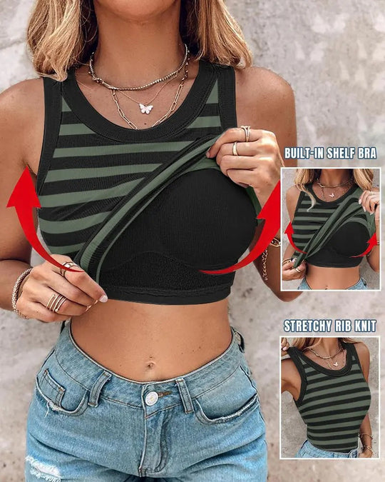 👚 50% OFF NOW! 💖 Last Day Special Price!! –Ribbed Stretchy Tank Top with Shelf Bra –  Built-in support, smoothing fit &amp; no-slip straps – perfect for layering or workouts 💪