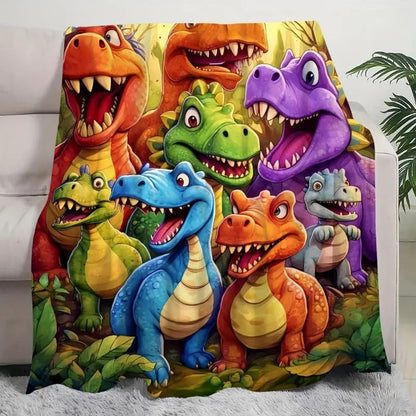 🎅Weihnachtsgeschenkidee 50% Rabatt🎁🦖Niedliche lächelnde Dinosaurier-Druck-Flanelldecke