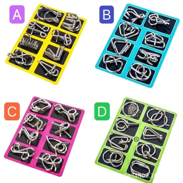 Metall Puzzle Ring achtteilig blaue Version Denksportaufgaben