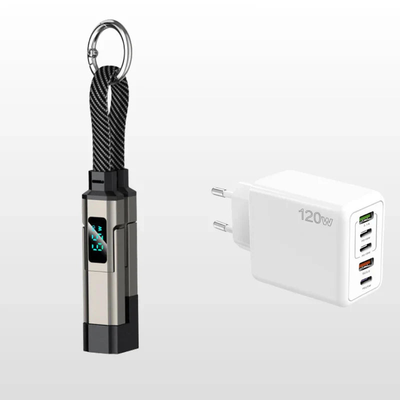 🚨 The Only Charging Cable You’ll Ever Need! 🔋4-in-1 Digital Display Keychain Charging Cable ⚡ Fast Charging, Portable &amp; Multi-Device Compatible