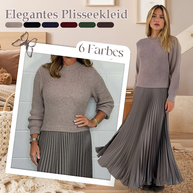 🍂50 % Rabatt-Aktion🍂Stilvolles und elegantes Kleid mit Rundhalsausschnitt und Falten für Damen