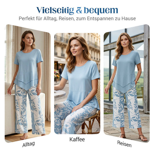 🎉50% Rabatt – Nur für kurze Zeit!✨ Modisches 2-in-1-Set | Oberteil mit asymmetrischem Saum + bedruckte Hose | S–5XL 👗