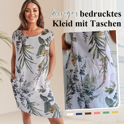 🌷❤️‍🔥Bedrucktes Kleid mit Rundhalsausschnitt aus Baumwolle und Leinen für Frauen🔥Kauf 2 Artikel versandkostenfrei🔥