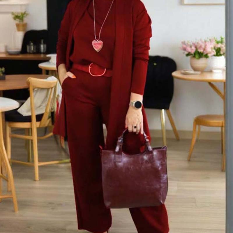 New Arrival✨3-Piece Set with Short Sleeve Top, Wide-Leg Pants &amp; Long Cardigan – Effortless Layered Style