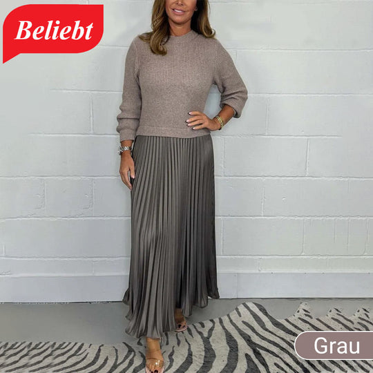 🍂50 % Rabatt-Aktion🍂Stilvolles und elegantes Kleid mit Rundhalsausschnitt und Falten für Damen