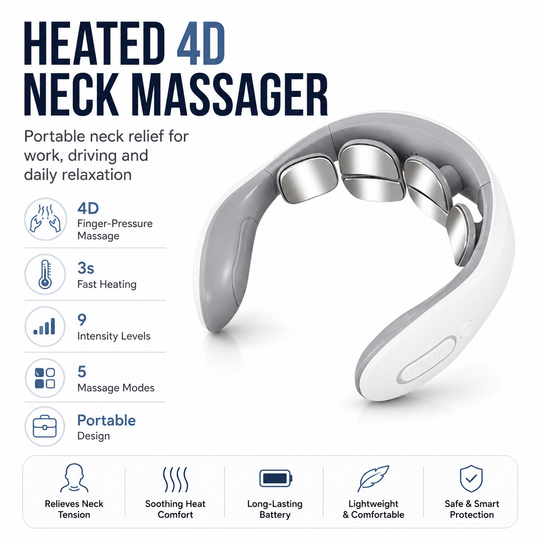 🔥 Hot Deal! Heated 4D Neck Massager 💆‍♂️ Portable 4D Neck Relaxer for Stress Relief &amp; Pain Relief ✨