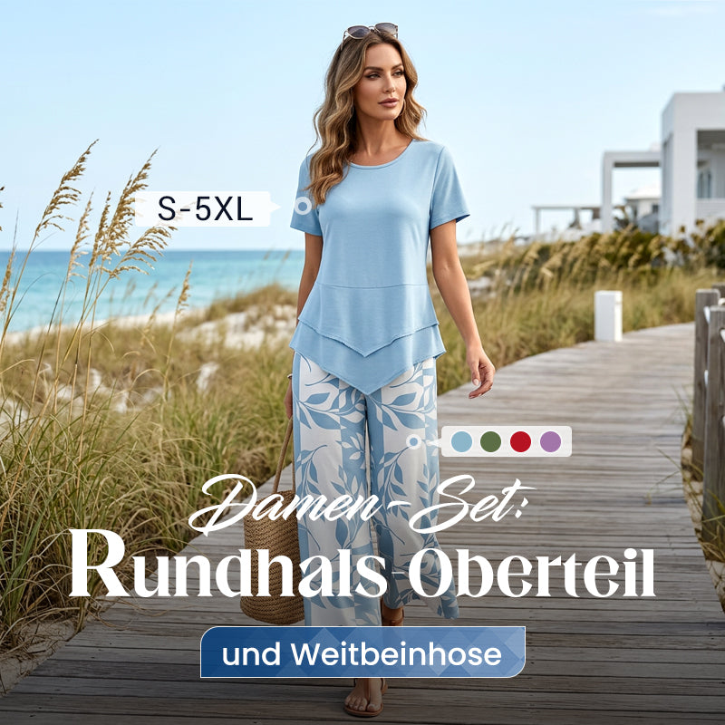 🎉50% Rabatt – Nur für kurze Zeit!✨ Modisches 2-in-1-Set | Oberteil mit asymmetrischem Saum + bedruckte Hose | S–5XL 👗