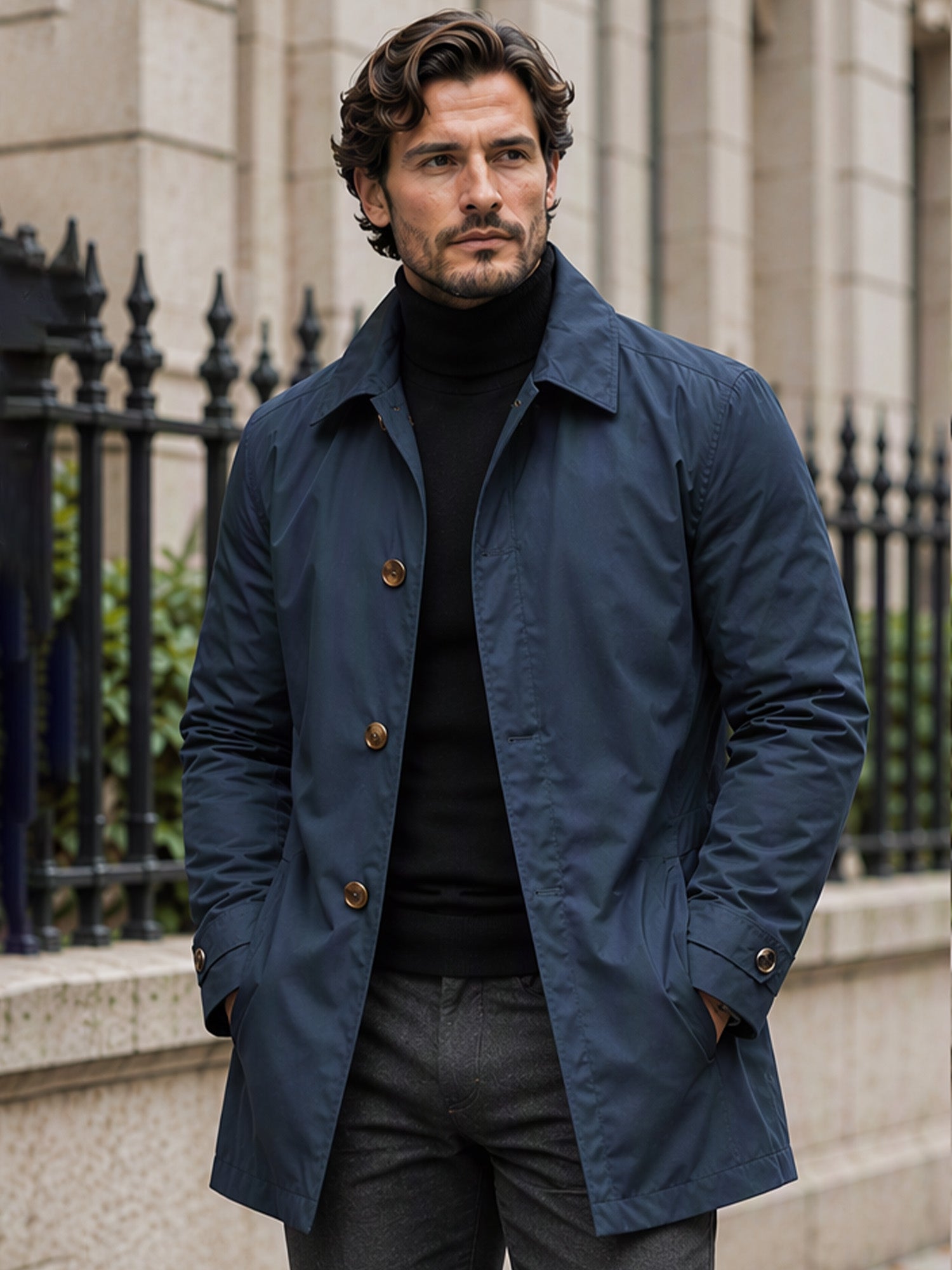 Men's Waterproof Mid-Length Trench Coat