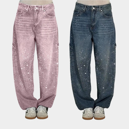 🌸Frühlingsangebote💐 Gerade geschnittene Damenjeans mit Strasssteinen（Kostenloser Versand）