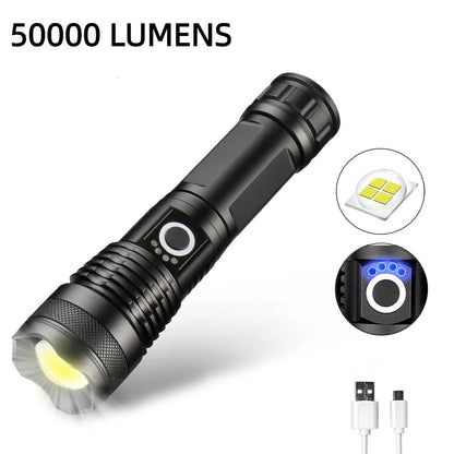 Superhelle, leistungsstarke, hohe Lumen, lange taktische Taschenlampen mit wiederaufladbarer Batterie