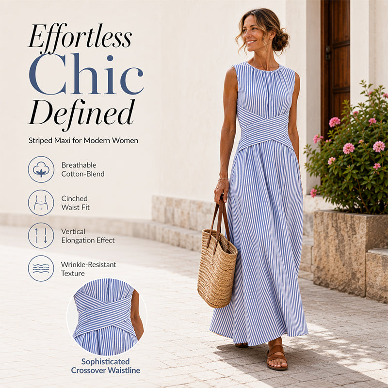 🎁New Arrivals 50% OFF💥Women Casual Striped Maxi Dress Sleeveless🎀👗