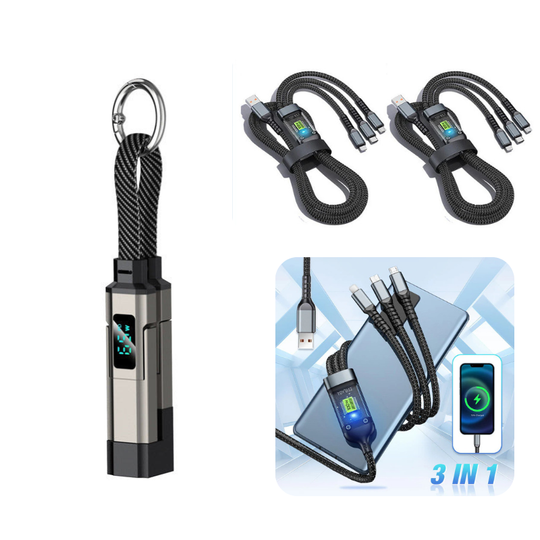 🚨 The Only Charging Cable You’ll Ever Need! 🔋4-in-1 Digital Display Keychain Charging Cable ⚡ Fast Charging, Portable &amp; Multi-Device Compatible