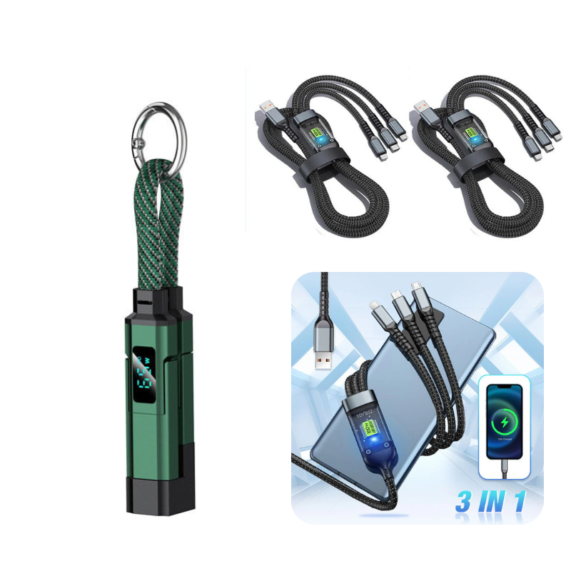 🚨 The Only Charging Cable You’ll Ever Need! 🔋4-in-1 Digital Display Keychain Charging Cable ⚡ Fast Charging, Portable &amp; Multi-Device Compatible