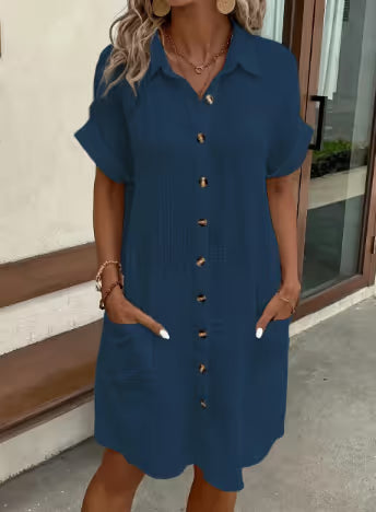 ✨Short Sleeve Shirt Dress - Soft, Pocketed &amp; Effortlessly Stylish💃