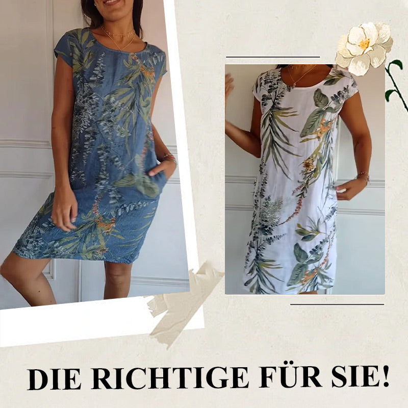 🌷❤️‍🔥Bedrucktes Kleid mit Rundhalsausschnitt aus Baumwolle und Leinen für Frauen🔥Kauf 2 Artikel versandkostenfrei🔥