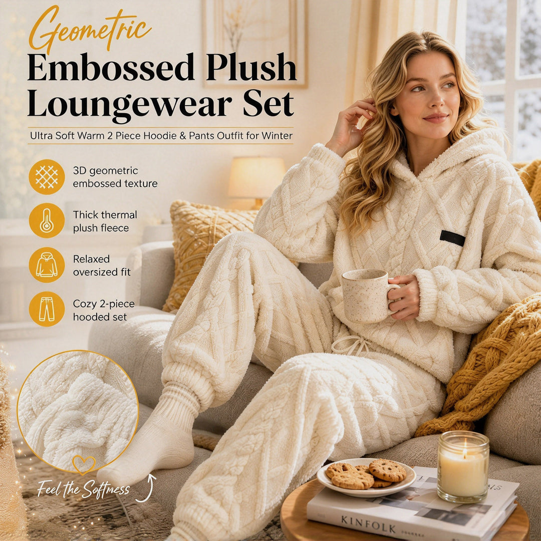 🍂 Embossed Geometric Plush Set – Timeless Comfort &amp; Effortless Style For Every Occasion