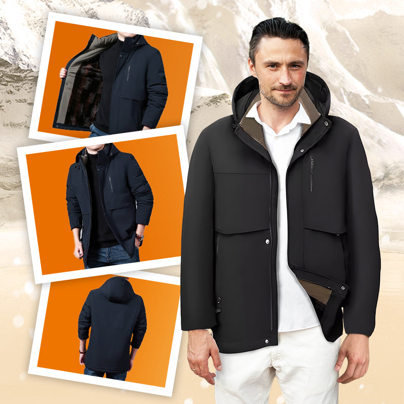 🧥 69% RABATT JETZT! ✨ Herren Wintermantel mit Abnehmbarer Kapuze - Hochleistungs-Daunenisolierung &amp; Wasserdichtes Design für Arktische Temperaturen ❄️🛡️