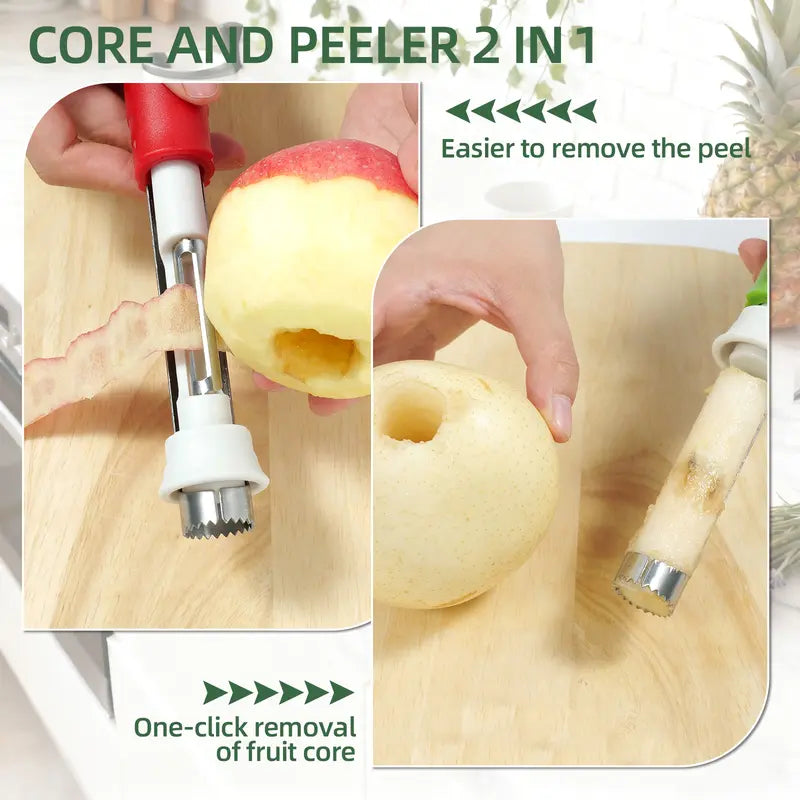 🥳2026 HOT SALE🥳💞50K+ SOLD!🔪🛒 BOGO + 50% OFF! The 2-in-1 Kitchen Hero: Core &amp; Peel with a Twist. Stainless Steel Fruit Tool! 🍎⏱️