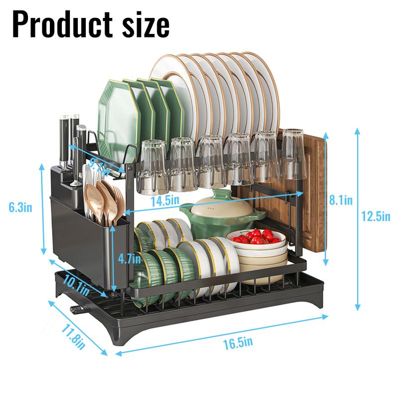 📢📢Letzte Chance: 50% Rabatt  !!!⏰ 2-stufiges Geschirr-Abtropfregal – Mit Ablaufschale, Platzsparend & Ideal für Familienküchen
