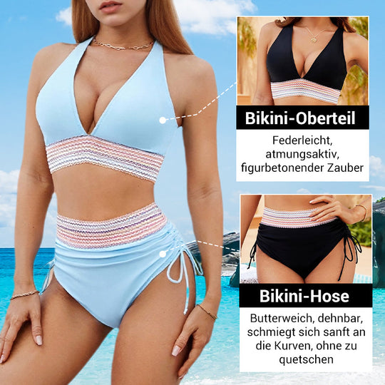 🔥Prezo especial do último día €18.99!👙Conxuntos de bikini de talle alto con control de barriga e deseño de bloques de cor