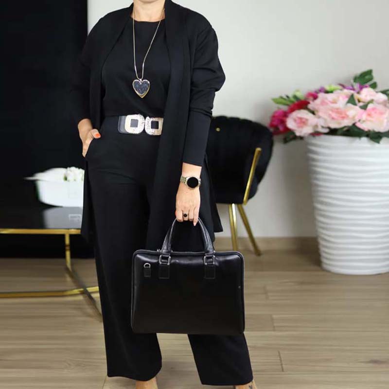 New Arrival✨3-Piece Set with Short Sleeve Top, Wide-Leg Pants &amp; Long Cardigan – Effortless Layered Style