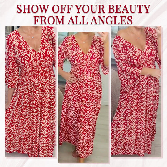 💖LAST DAY SALE 50% OFF💖Bohemian casual print V-neck waist wrap long dress