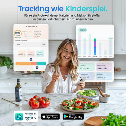⚖️📊 Küchenwaage digital – misst 19 Nährwerte & Kalorien per App, 5kg Edelstahl 🥗✅ für gesunde Ernährung & Gewichtsverlust