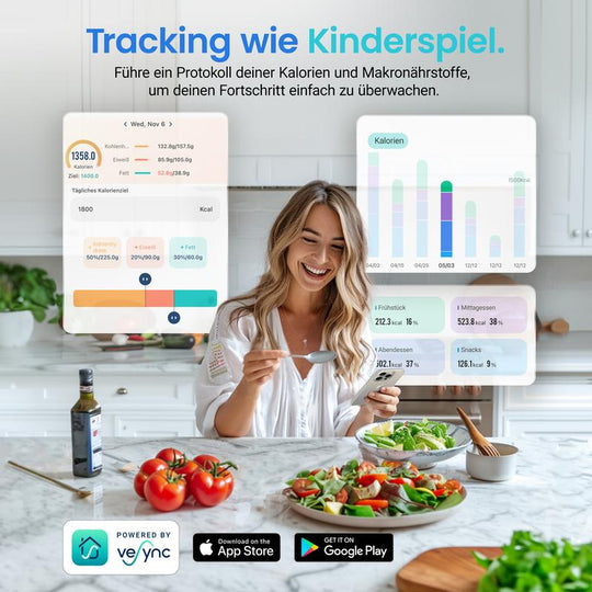 ⚖️📊 Küchenwaage digital – misst 19 Nährwerte &amp; Kalorien per App, 5kg Edelstahl 🥗✅ für gesunde Ernährung &amp; Gewichtsverlust