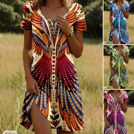 💃 Damenkleid mit kurzen Ärmeln und Blumenmuster