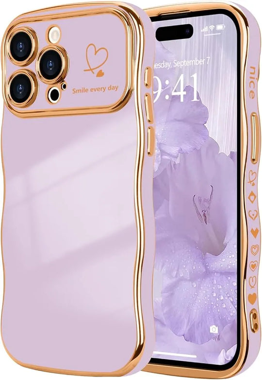 Fashionabla, stötsäker iPhone -skal i universitetsfärg med vågkant och hjärtmönster