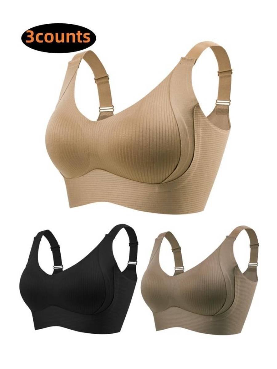 🌷 50% OFF – LIMITED TIME! 💕Subtle Striped Seamless Bra with W-Support ✨ Wire-Free Lift &amp; Unmatched Comfort