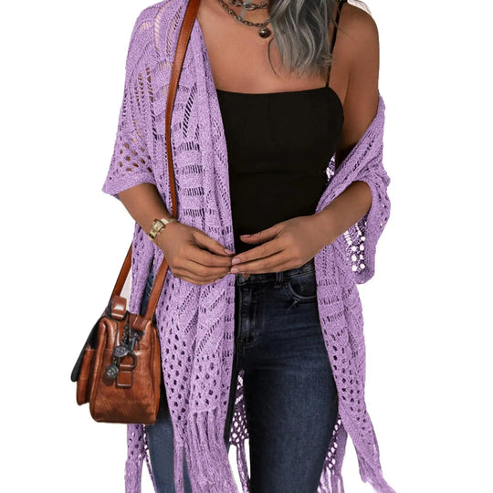 🥳2026 HOT SALE🥳💞50K+ SOLD!🌸☀️ 50% OFF – Just £19.99! Oversized Knit Cardigan – Lightweight crochet tassel kimono for spring &amp; summer. Breathable viscose‑nylon blend – no itch, no cling – layer over anything! 🧶✨