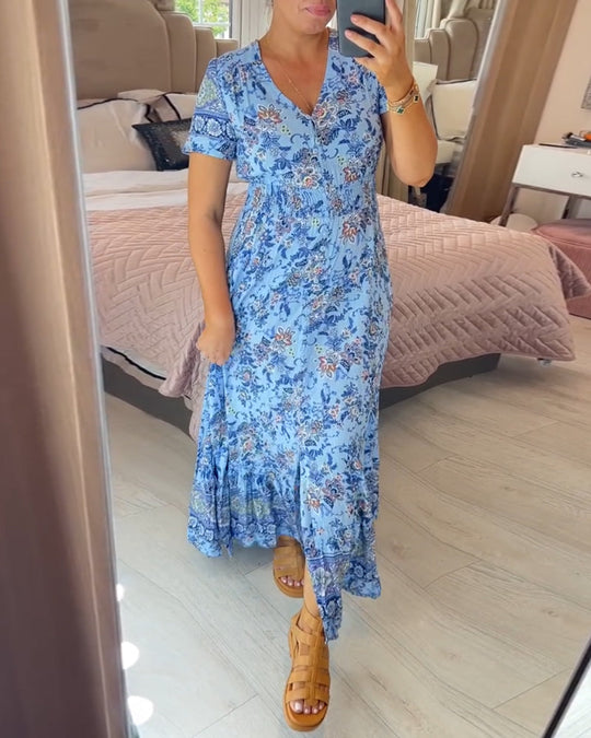 ⏳Begrenzte Zeit 50% Rabatt💥Kuscheliges Blumenkleid Mit V-Ausschnitt🌷