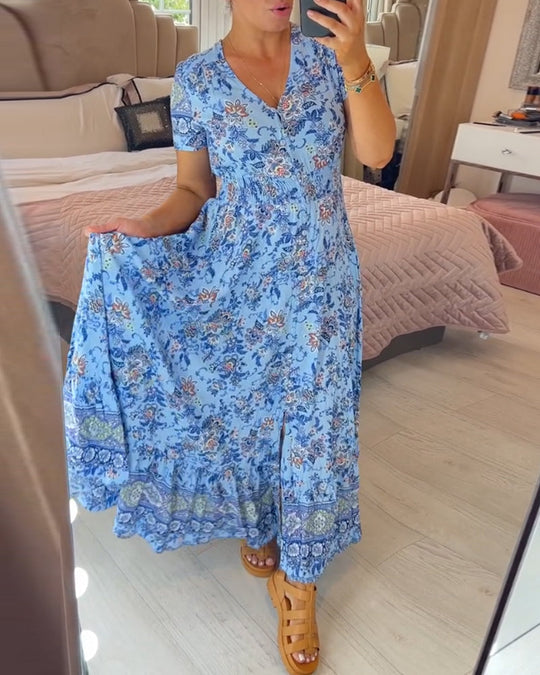 ⏳Begrenzte Zeit 50% Rabatt💥Kuscheliges Blumenkleid Mit V-Ausschnitt🌷