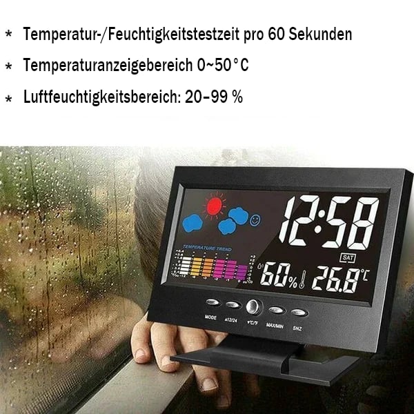 ⏰LETZTER TAG VERKAUF 50% RABATT✨Digitaler LED-Temperatur- und Luftfeuchtigkeitsmonitor, Wettervorhersage, LED-Tischwecker