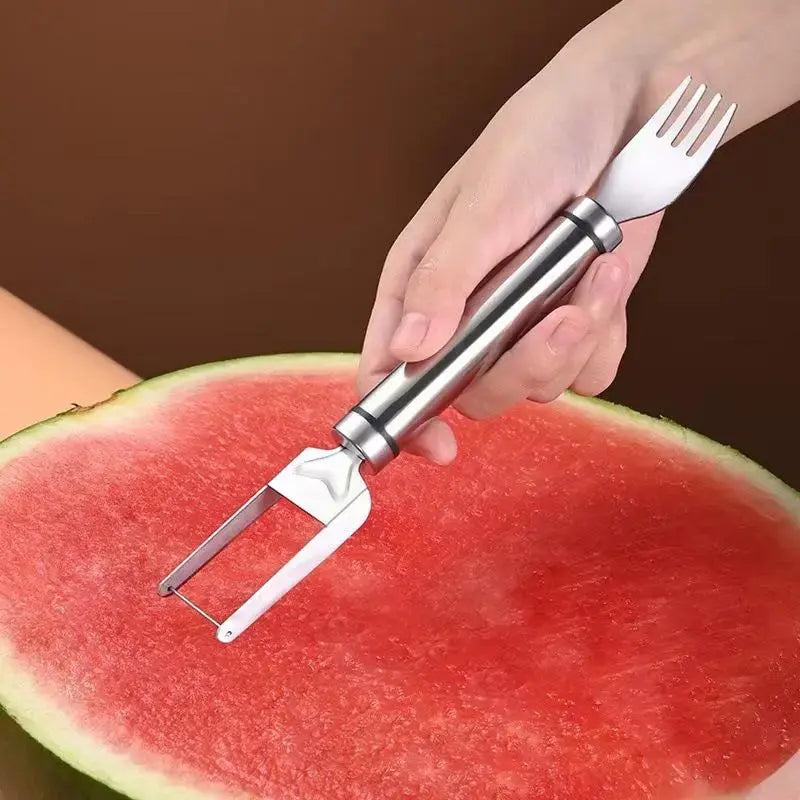 🍉 Summer Sale - Buy 2 Get 1 FREE🔥 | 2-in-1 Watermelon Cutter &amp; Fork Set – Perfect Cubes in Seconds, No Mess, Stainless Steel Fruit Slicer 🍉