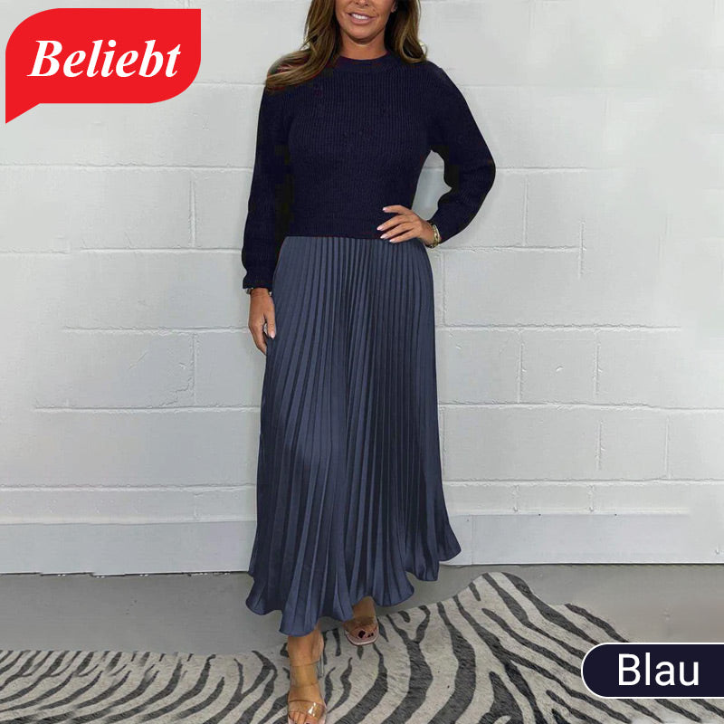 🍂50 % Rabatt-Aktion🍂Stilvolles und elegantes Kleid mit Rundhalsausschnitt und Falten für Damen